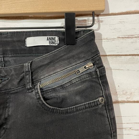 Anine Bing Double Zipper Skinny Jeans - Charcoal - 26 - Picture 10 of 16